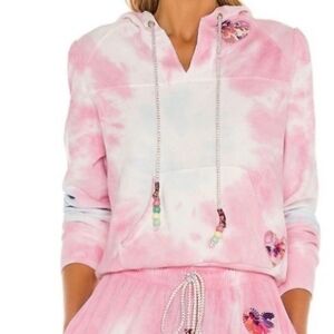 Love Shack Fancy Kirby Pink Tie Dye Hoodie Sweatshirt Patch Hearts